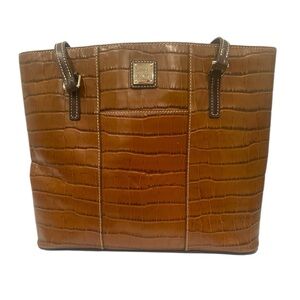 Dooney & Bourke Brown Leather Tote Animal Print Classic Neutral Luxury Designer